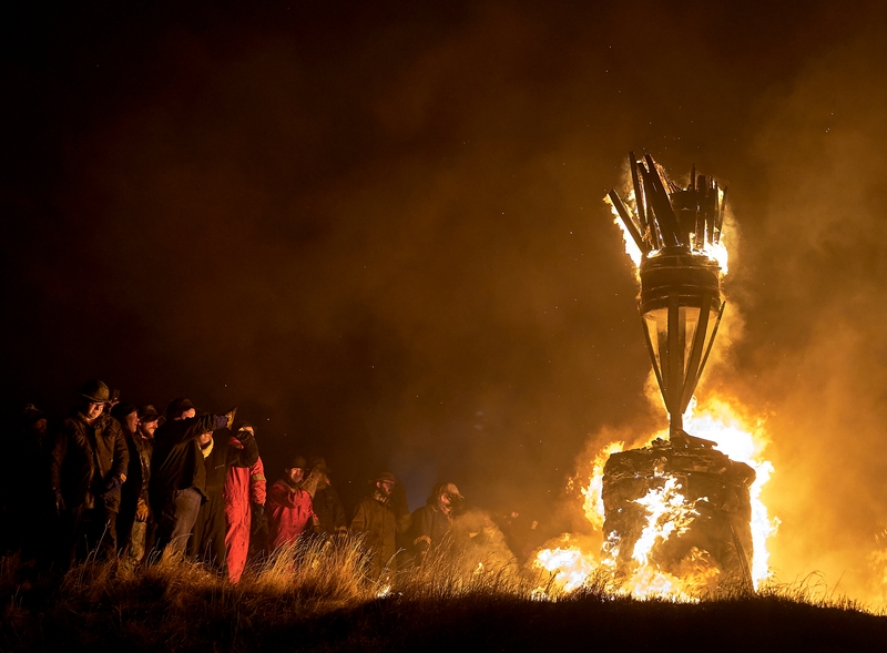 Burning of the Clavie Burghead Elgin herring barrel iron hooped whisky barrel daubed with creosote